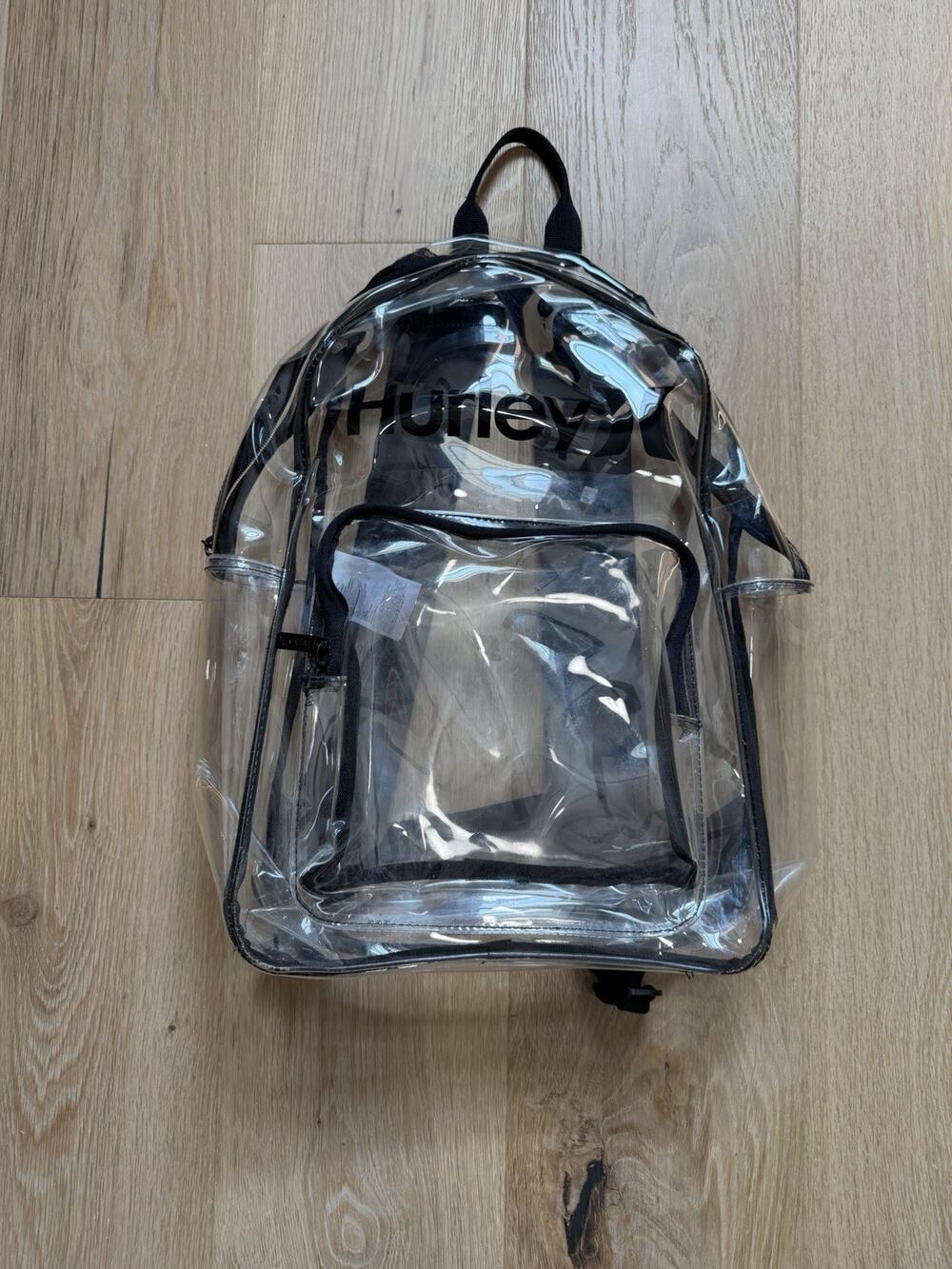 Hurley Transparent Day Backpack Unisex Clear Shoulder Strap School Bag Festival